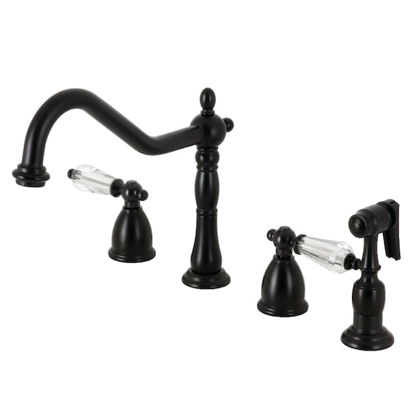 Kingston Brass Widespread Kitchen Faucet with Brass Sprayer, Matte Black KB1790WLLBS - main